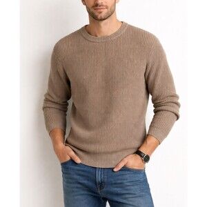 33 Degrees Men's Medium Rib Knit Cotton Crewneck Sweater Cappuccino Brown NWT